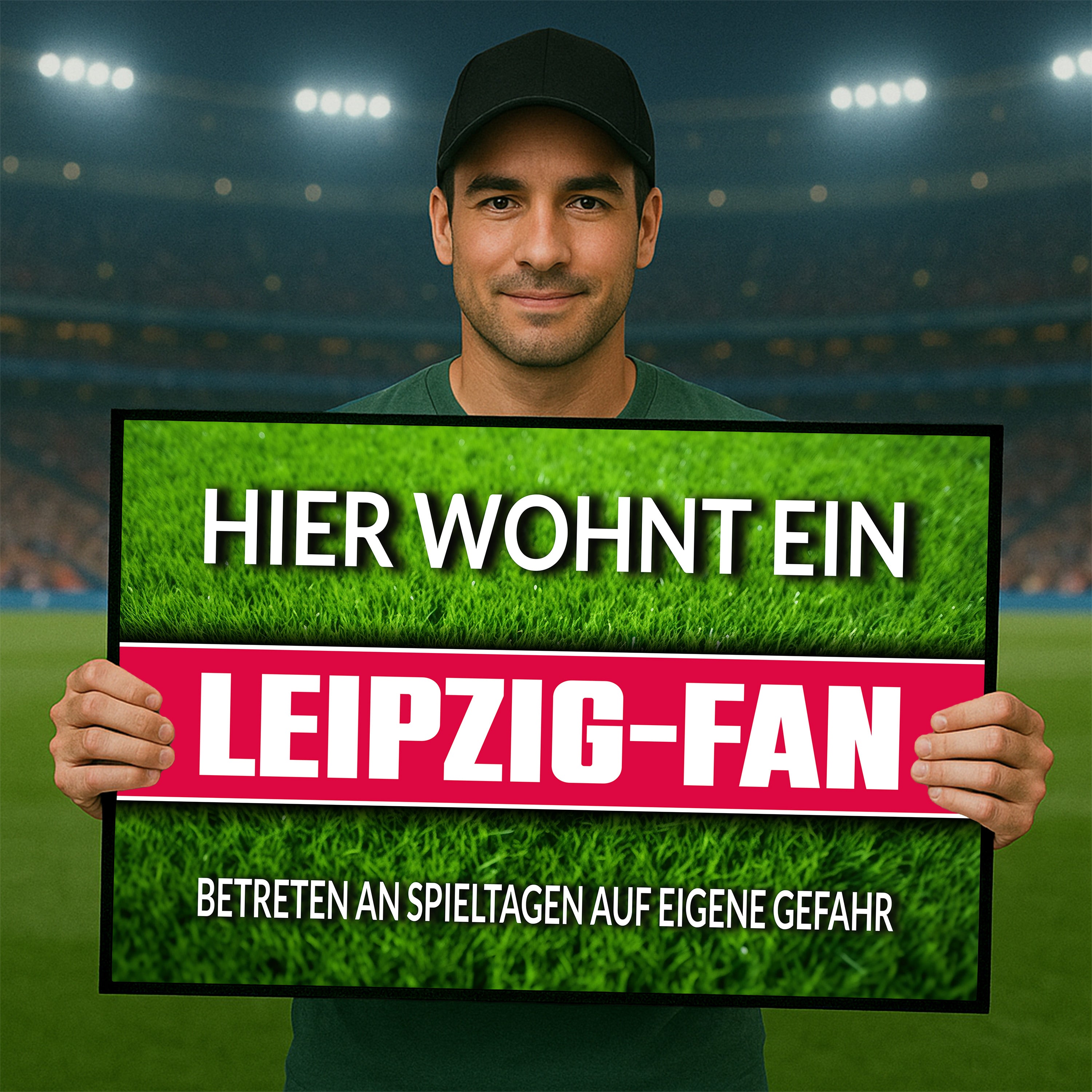 Fußmatte Rasenoptik für Fußball Fans | Hier wohnt ein Leipzig Fan - Betreten an Spieltagen auf eigene Gefahr! | Türmatte mit Spruch | 60x40cm | für innen und außen | Vorleger für Haustür / Flur
