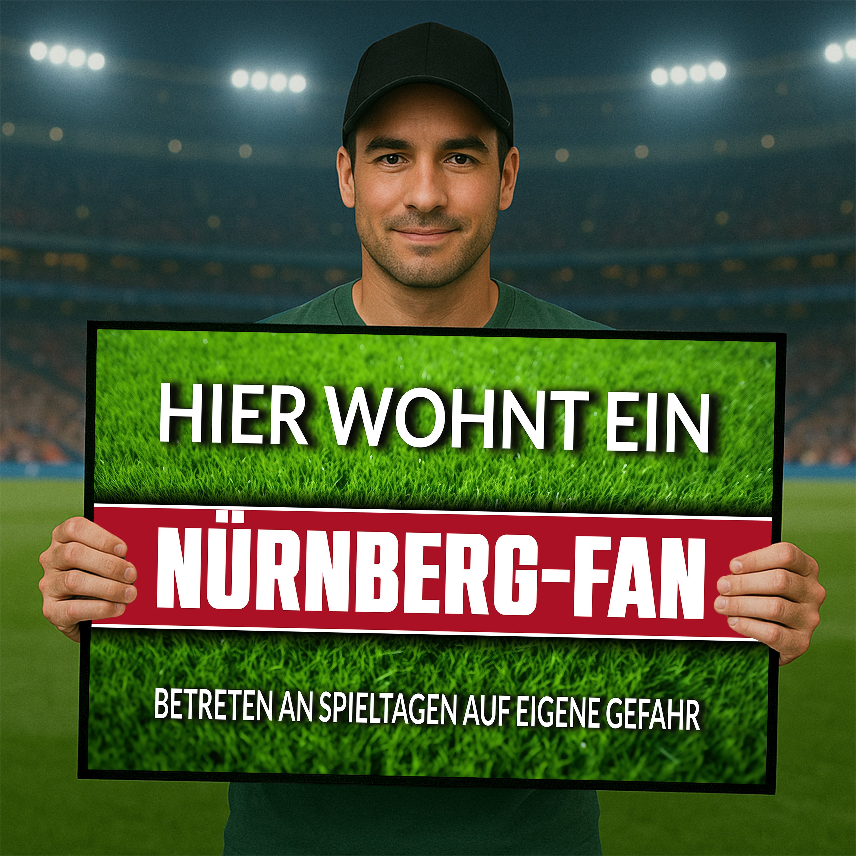Fußmatte Rasenoptik für Fußball Fans | Hier wohnt ein Nürnberg Fan - Betreten an Spieltagen auf eigene Gefahr! | Türmatte mit Spruch | 60x40cm | für innen und außen | Vorleger für Haustür / Flur