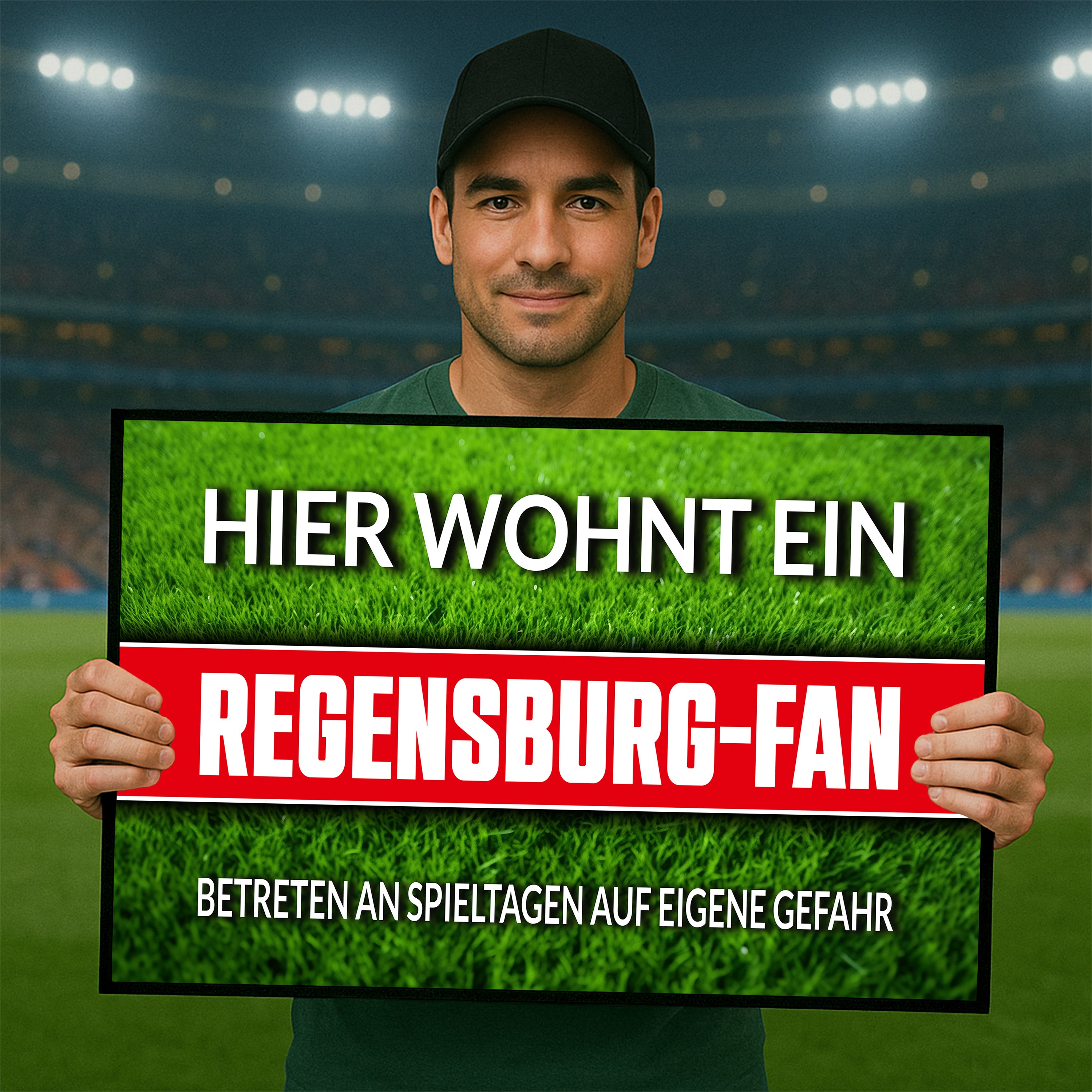 Fußmatte Rasenoptik für Fußball Fans | Hier wohnt ein Regensburg Fan - Betreten an Spieltagen auf eigene Gefahr! | Türmatte mit Spruch | 60x40cm | für innen und außen | Vorleger für Haustür / Flur