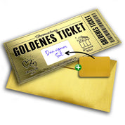 Goldenes Ticket zum selber ausfüllen mit Rubbelfeld - Rubbelaufkleber und Beschriftungsfeld - goldfarbig