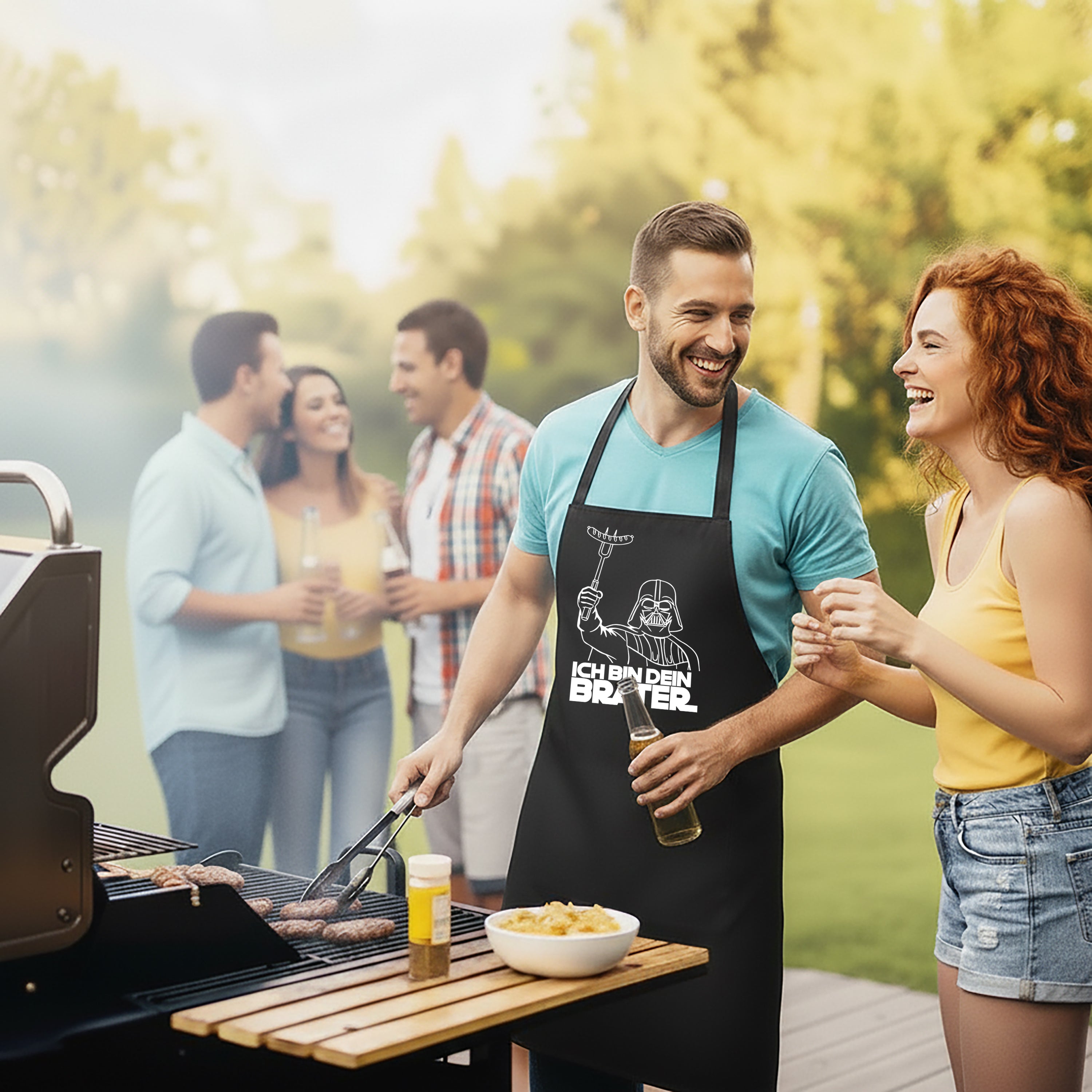 Grillschürze für Männer – Lustiger Spruch: ICH BIN DEIN BRATER – Hochwertige Kochschürze BBQ Master Schürze Schwarz