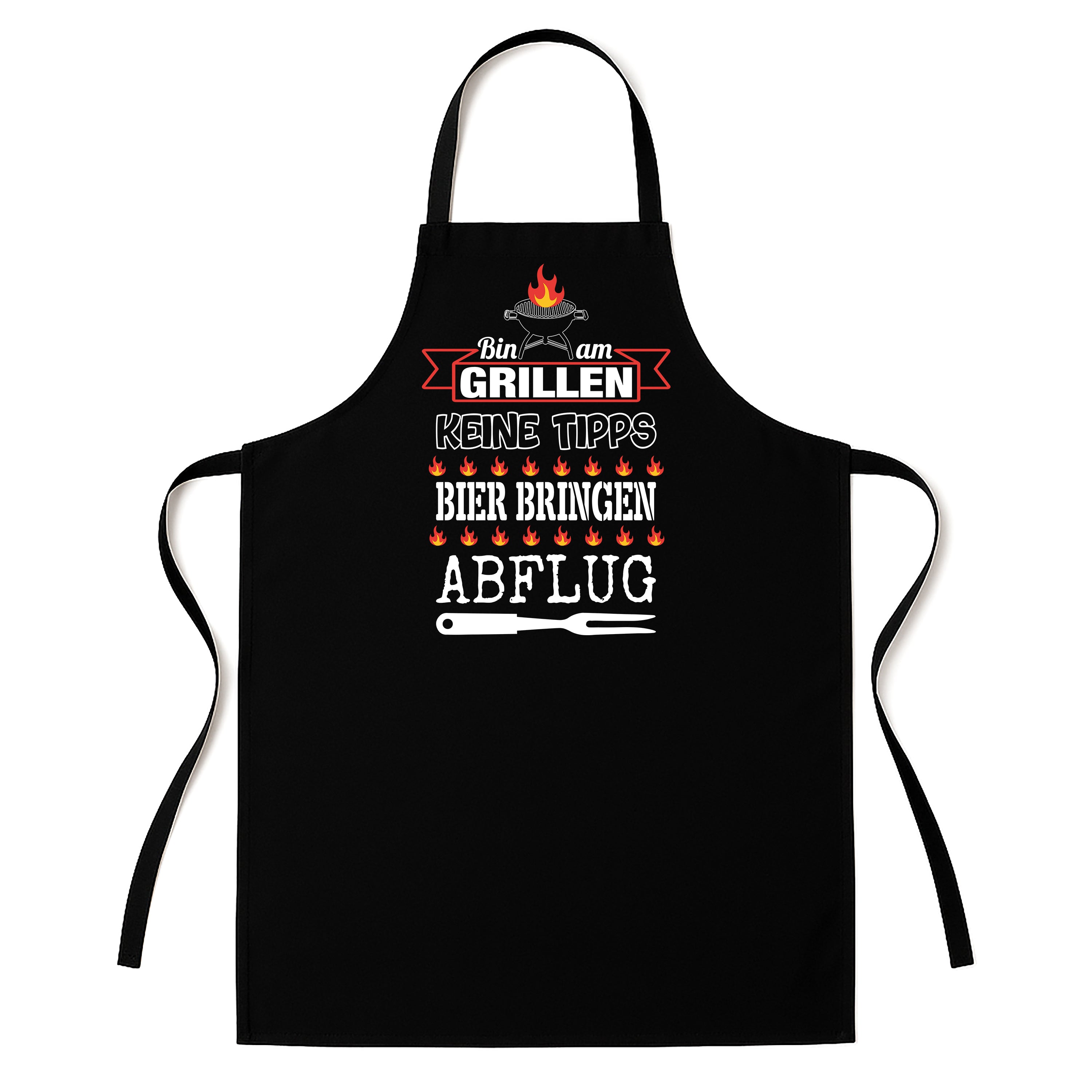 Grillschürze für Männer – Lustiger Spruch: Bin am Grillen - Keine Tipps, Bier bringen, Abflug – Hochwertige Kochschürze BBQ Master Schürze Schwarz