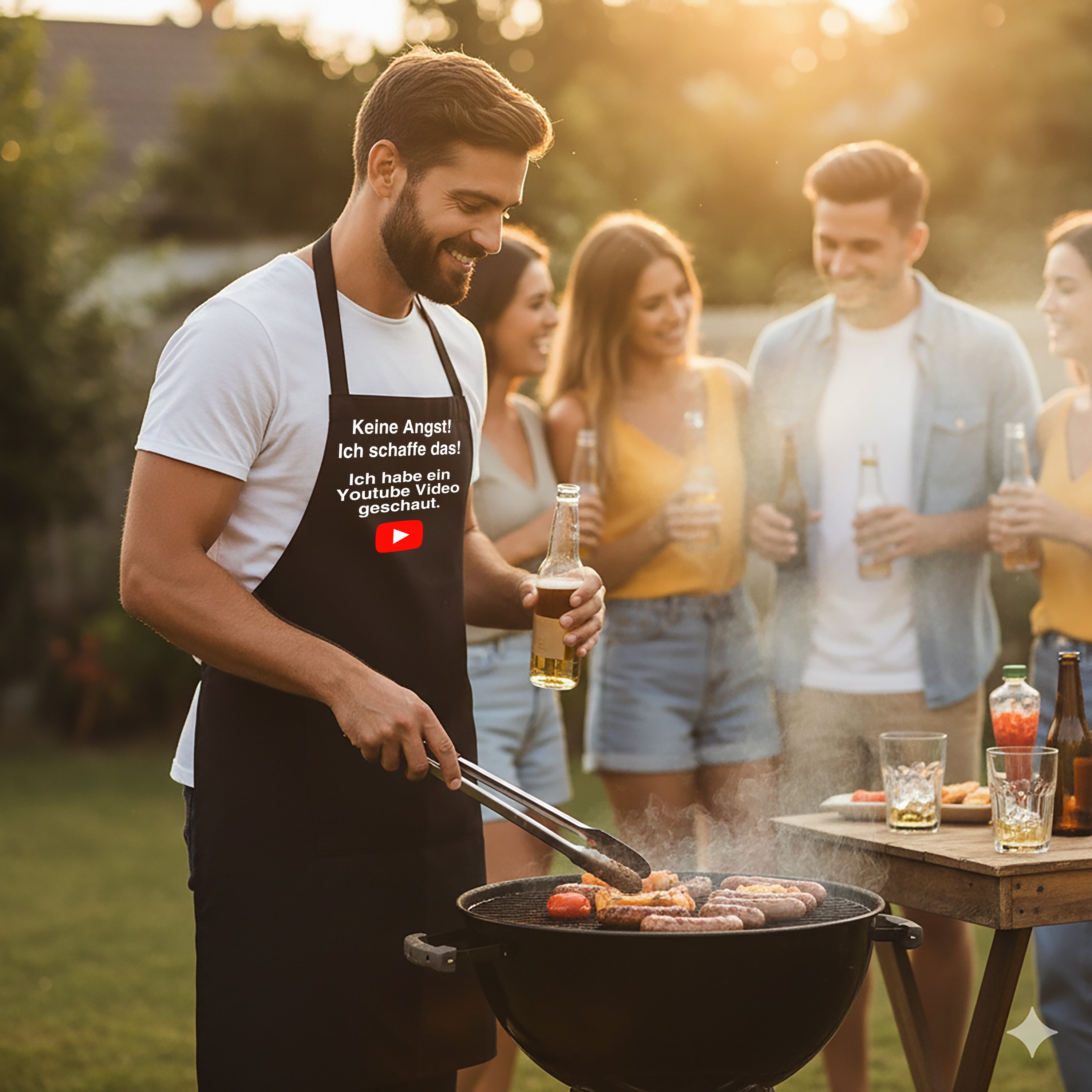 Grillschürze für Männer – Lustiger Spruch: Keine Angst ich schaffe das. Ich habe ein Youtube Video geschaut. – Hochwertige Kochschürze BBQ Master Schürze Schwarz