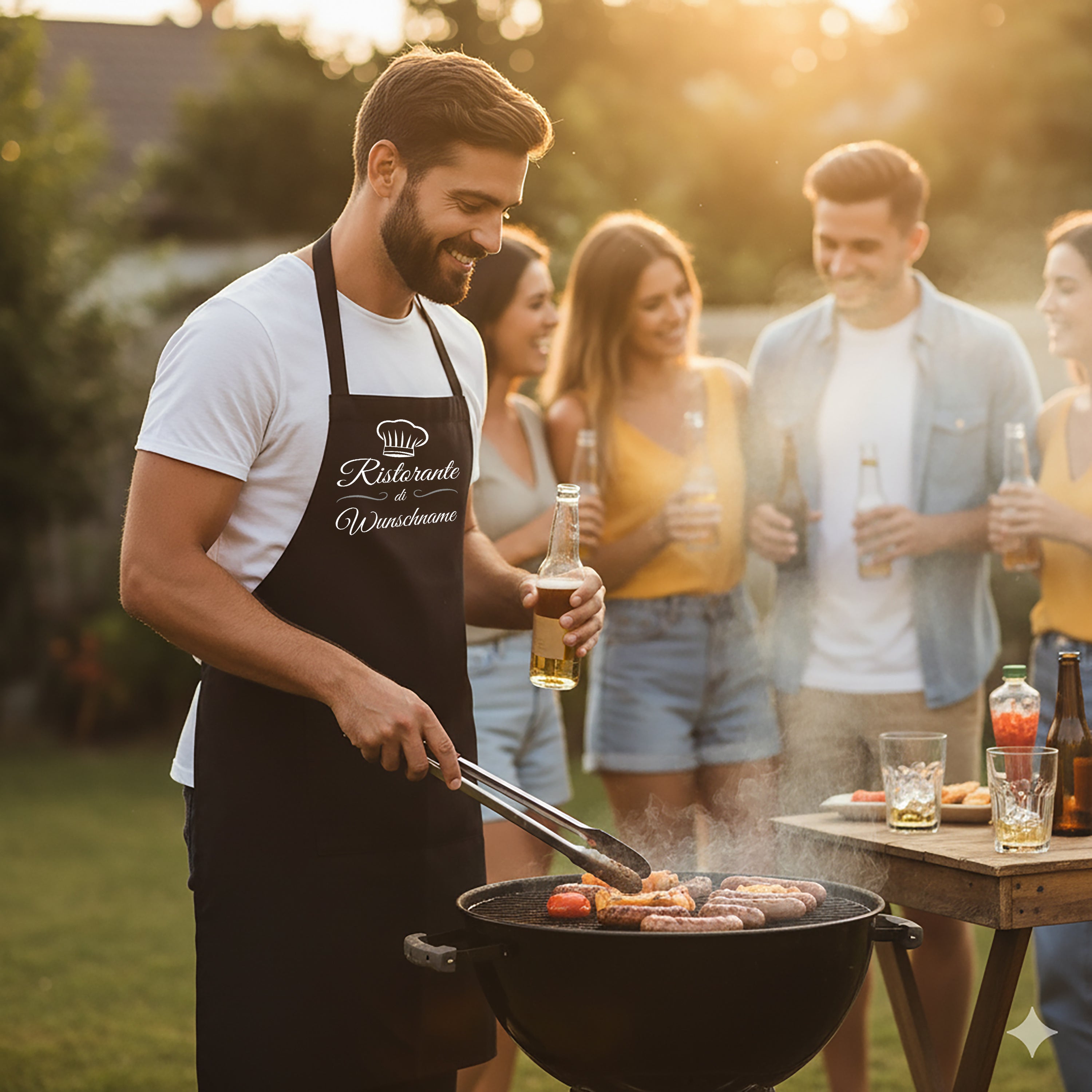 Personalisierte Grillschürze für Männer – Lustiger Spruch: Ristorante di Wunschname – Hochwertige Kochschürze BBQ Master Schürze Schwarz