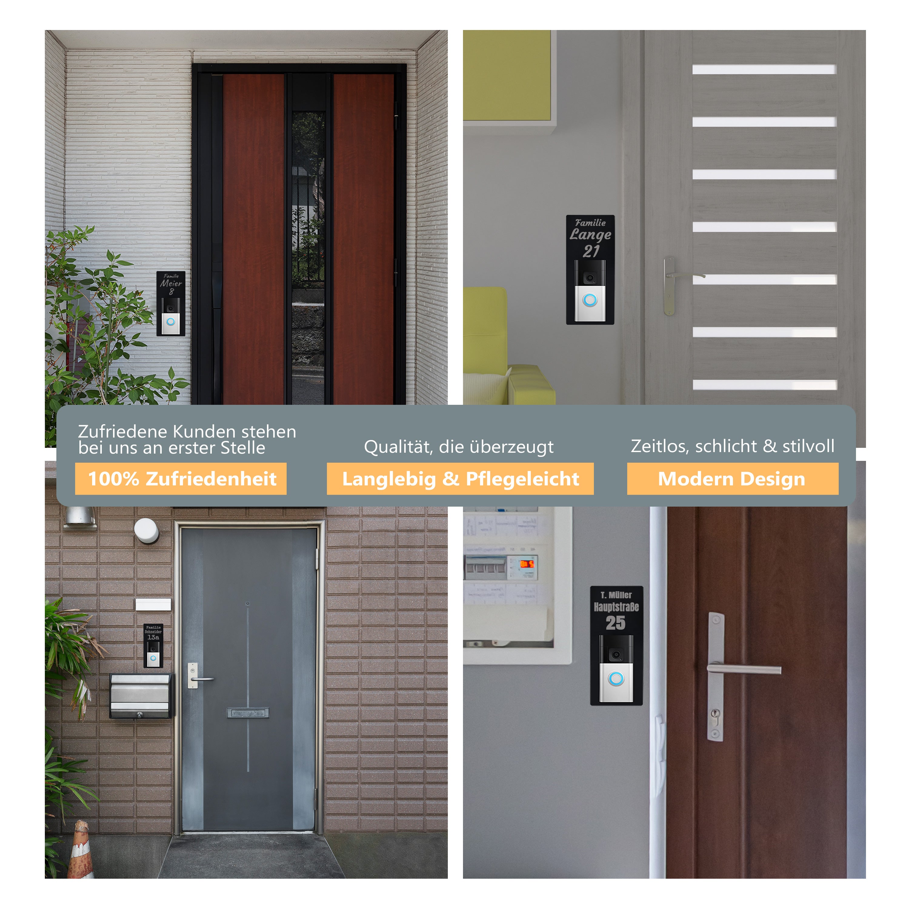 Personalisiertes Klingelschild aus Acryl kompatibel zu Doorbell 2, 3, 4 Plus und Pro und weiteren Modellen | Türschild mit Gravur für Haustür und Briefkasten |