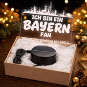 Bayern Fan Fußball LED Nachtlicht – 3D Skyline Design „Ansprechen auf eigene Gefahr“ – RGB Farbwechsel mit Fernbedienung & Touch – Stimmungslicht für die Man Cave – 19x23cm