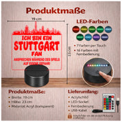 Stuttgart Fan Fußball LED Nachtlicht – 3D Skyline Design „Ansprechen auf eigene Gefahr“ – RGB Farbwechsel mit Fernbedienung & Touch – Stimmungslicht für die Man Cave – 19x23cm