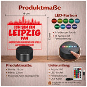 Leipzig Fan Fußball LED Nachtlicht – 3D Skyline Design „Ansprechen auf eigene Gefahr“ – RGB Farbwechsel mit Fernbedienung & Touch – Stimmungslicht für die Man Cave – 19x23cm