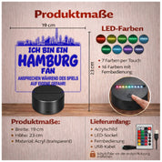Hamburg Fan Fußball LED Nachtlicht – 3D Skyline Design „Ansprechen auf eigene Gefahr“ – RGB Farbwechsel mit Fernbedienung & Touch – Stimmungslicht für die Man Cave – 19x23cm