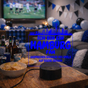 Hamburg Fan Fußball LED Nachtlicht – 3D Skyline Design „Ansprechen auf eigene Gefahr“ – RGB Farbwechsel mit Fernbedienung & Touch – Stimmungslicht für die Man Cave – 19x23cm