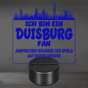 Duisburg Fan Fußball LED Nachtlicht – 3D Skyline Design „Ansprechen auf eigene Gefahr“ – RGB Farbwechsel mit Fernbedienung & Touch – Stimmungslicht für die Man Cave – 19x23cm