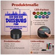 Duisburg Fan Fußball LED Nachtlicht – 3D Skyline Design „Ansprechen auf eigene Gefahr“ – RGB Farbwechsel mit Fernbedienung & Touch – Stimmungslicht für die Man Cave – 19x23cm