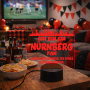 Nürnberg Fan Fußball LED Nachtlicht – 3D Skyline Design „Ansprechen auf eigene Gefahr“ – RGB Farbwechsel mit Fernbedienung & Touch – Stimmungslicht für die Man Cave – 19x23cm