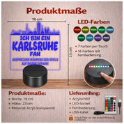 Karlsruhe Fan Fußball LED Nachtlicht – 3D Skyline Design „Ansprechen auf eigene Gefahr“ – RGB Farbwechsel mit Fernbedienung & Touch – Stimmungslicht für die Man Cave – 19x23cm