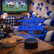 Karlsruhe Fan Fußball LED Nachtlicht – 3D Skyline Design „Ansprechen auf eigene Gefahr“ – RGB Farbwechsel mit Fernbedienung & Touch – Stimmungslicht für die Man Cave – 19x23cm