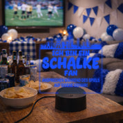 Schalke Fan Fußball LED Nachtlicht – 3D Skyline Design „Ansprechen auf eigene Gefahr“ – RGB Farbwechsel mit Fernbedienung & Touch – Stimmungslicht für die Man Cave – 19x23cm