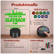 Gladbach Fan Fußball LED Nachtlicht – 3D Skyline Design „Ansprechen auf eigene Gefahr“ – RGB Farbwechsel mit Fernbedienung & Touch – Stimmungslicht für die Man Cave – 19x23cm