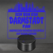Darmstadt Fan Fußball LED Nachtlicht – 3D Skyline Design „Ansprechen auf eigene Gefahr“ – RGB Farbwechsel mit Fernbedienung & Touch – Stimmungslicht für die Man Cave – 19x23cm