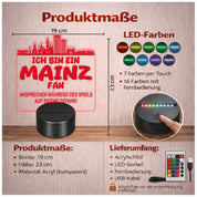 Mainz Fan Fußball LED Nachtlicht – 3D Skyline Design „Ansprechen auf eigene Gefahr“ – RGB Farbwechsel mit Fernbedienung & Touch – Stimmungslicht für die Man Cave – 19x23cm