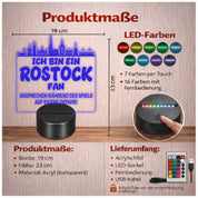 Rostock Fan Fußball LED Nachtlicht – 3D Skyline Design „Ansprechen auf eigene Gefahr“ – RGB Farbwechsel mit Fernbedienung & Touch – Stimmungslicht für die Man Cave – 19x23cm