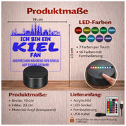 Kiel Fan Fußball LED Nachtlicht – 3D Skyline Design „Ansprechen auf eigene Gefahr“ – RGB Farbwechsel mit Fernbedienung & Touch – Stimmungslicht für die Man Cave – 19x23cm