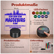 Magdeburg Fan Fußball LED Nachtlicht – 3D Skyline Design „Ansprechen auf eigene Gefahr“ – RGB Farbwechsel mit Fernbedienung & Touch – Stimmungslicht für die Man Cave – 19x23cm