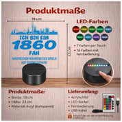 1860 Fan Fußball LED Nachtlicht – 3D Skyline Design „Ansprechen auf eigene Gefahr“ – RGB Farbwechsel mit Fernbedienung & Touch – Stimmungslicht für die Man Cave – 19x23cm
