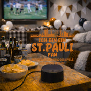 St. Pauli Fan Fußball LED Nachtlicht – 3D Skyline Design „Ansprechen auf eigene Gefahr“ – RGB Farbwechsel mit Fernbedienung & Touch – Stimmungslicht für die Man Cave – 19x23cm