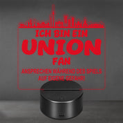 Union Fan Fußball LED Nachtlicht – 3D Skyline Design „Ansprechen auf eigene Gefahr“ – RGB Farbwechsel mit Fernbedienung & Touch – Stimmungslicht für die Man Cave – 19x23cm
