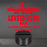 Leverkusen Fan Fußball LED Nachtlicht – 3D Skyline Design „Ansprechen auf eigene Gefahr“ – RGB Farbwechsel mit Fernbedienung & Touch – Stimmungslicht für die Man Cave – 19x23cm