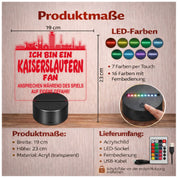 Kaiserslautern Fan Fußball LED Nachtlicht – 3D Skyline Design „Ansprechen auf eigene Gefahr“ – RGB Farbwechsel mit Fernbedienung & Touch – Stimmungslicht für die Man Cave – 19x23cm