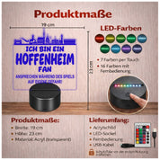 Hoffenheim Fan Fußball LED Nachtlicht – 3D Skyline Design „Ansprechen auf eigene Gefahr“ – RGB Farbwechsel mit Fernbedienung & Touch – Stimmungslicht für die Man Cave – 19x23cm