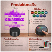 Osnabrück Fan Fußball LED Nachtlicht – 3D Skyline Design „Ansprechen auf eigene Gefahr“ – RGB Farbwechsel mit Fernbedienung & Touch – Stimmungslicht für die Man Cave – 19x23cm