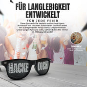 Party Sonnenbrille mit Motiv | HACKE DICHT | schwarze Funbrille zu Festivals Karneval Fasching | als Accessoire für Sauf- und Feierpartys