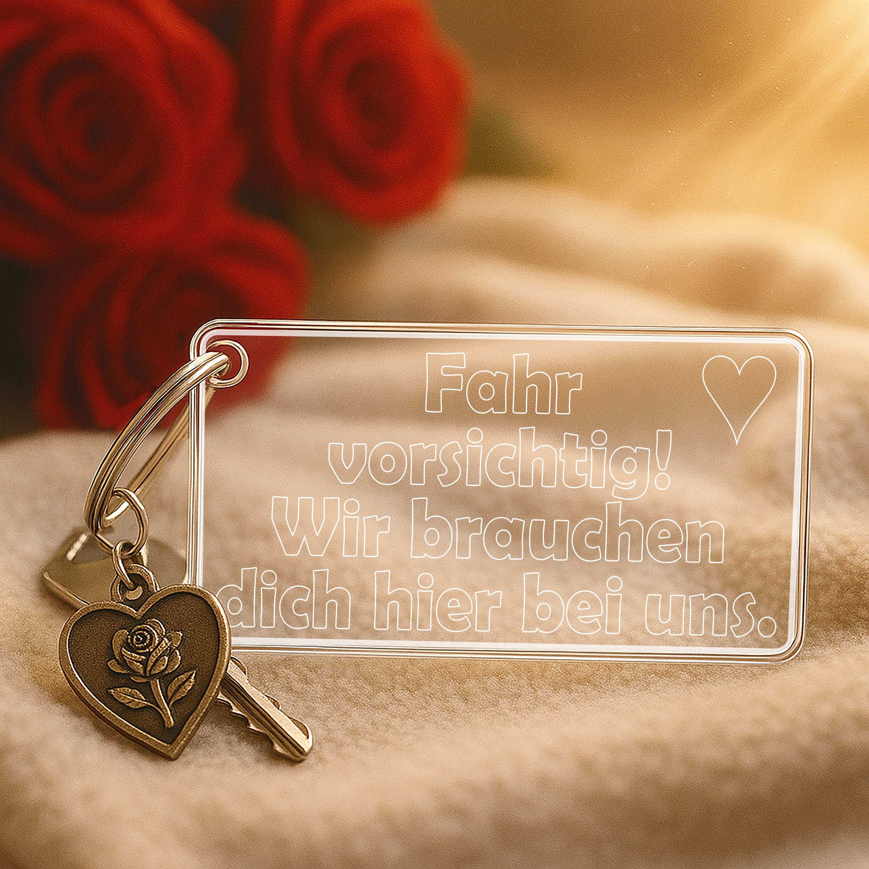 Acryl Schlüsselanhänger mit Spruch | Fahr vorsichtig! Wir brauchen dich hier bei uns. | inkl. Schlüsselring | Kratzfest, UV-Beständig & Robust | Elegantes Geschenk für Paare |