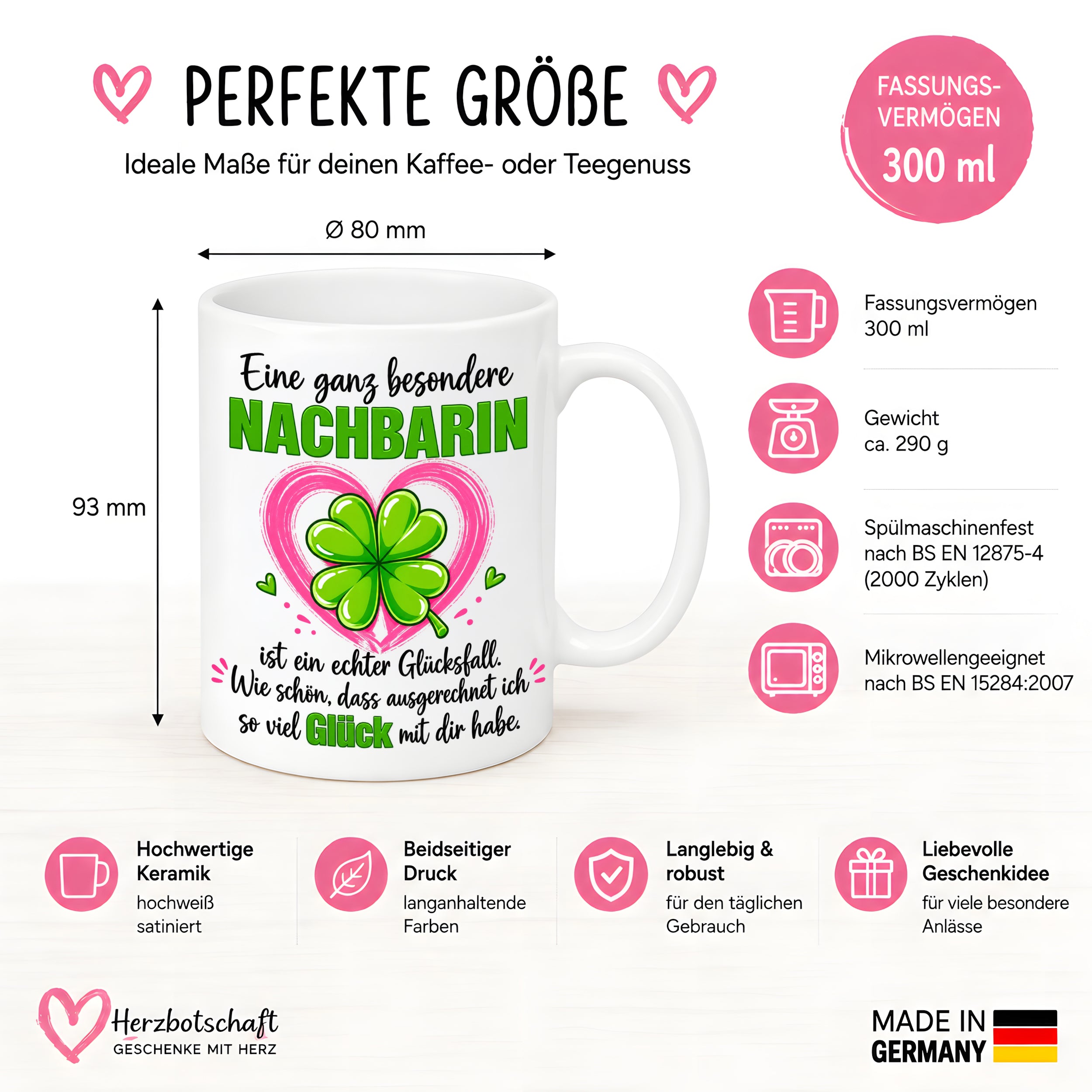 Herzbotschaft Tasse mit Farbwahl - Nachbarin Geschenk – Eine ganz besondere Nachbarin
