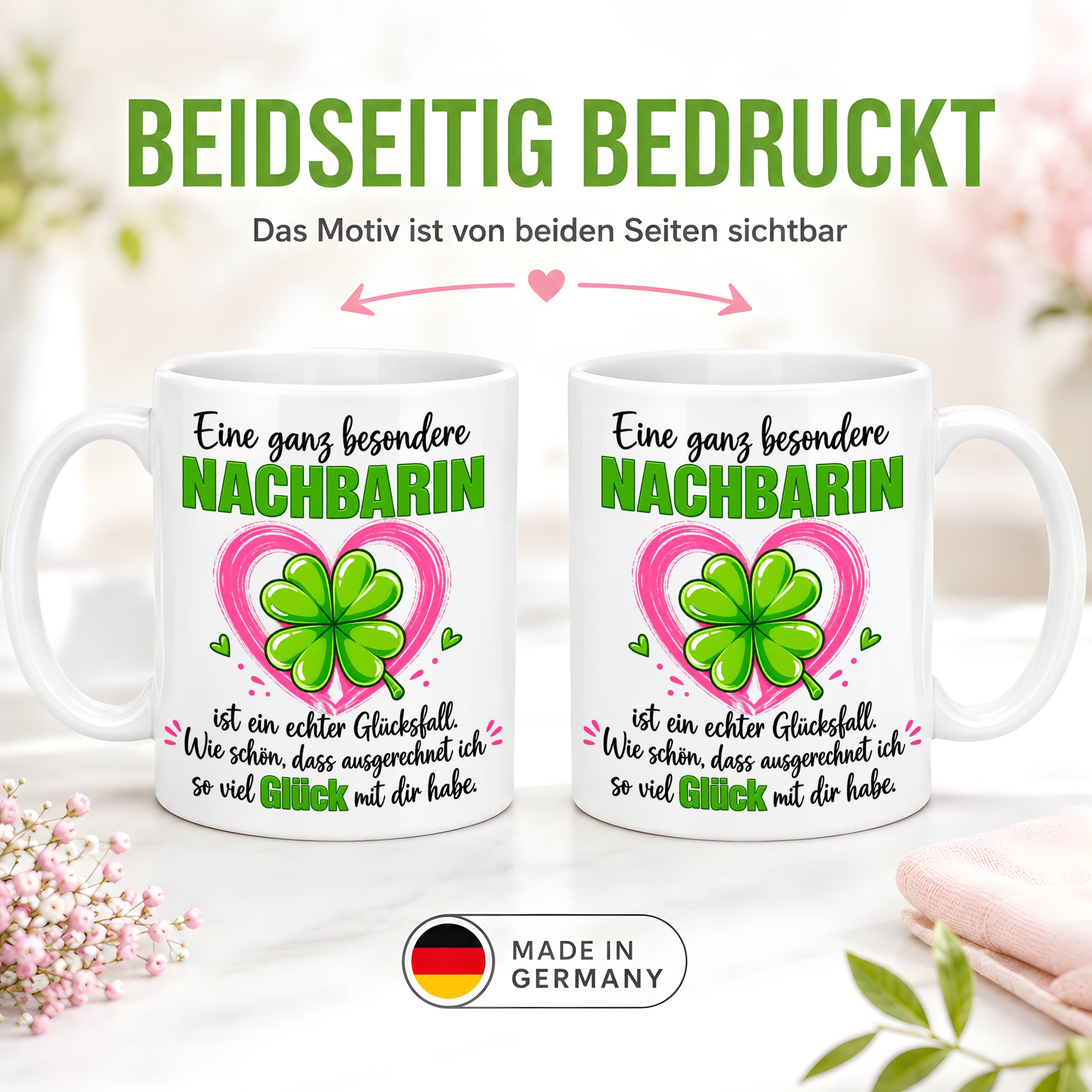 Herzbotschaft Tasse mit Farbwahl - Nachbarin Geschenk – Eine ganz besondere Nachbarin