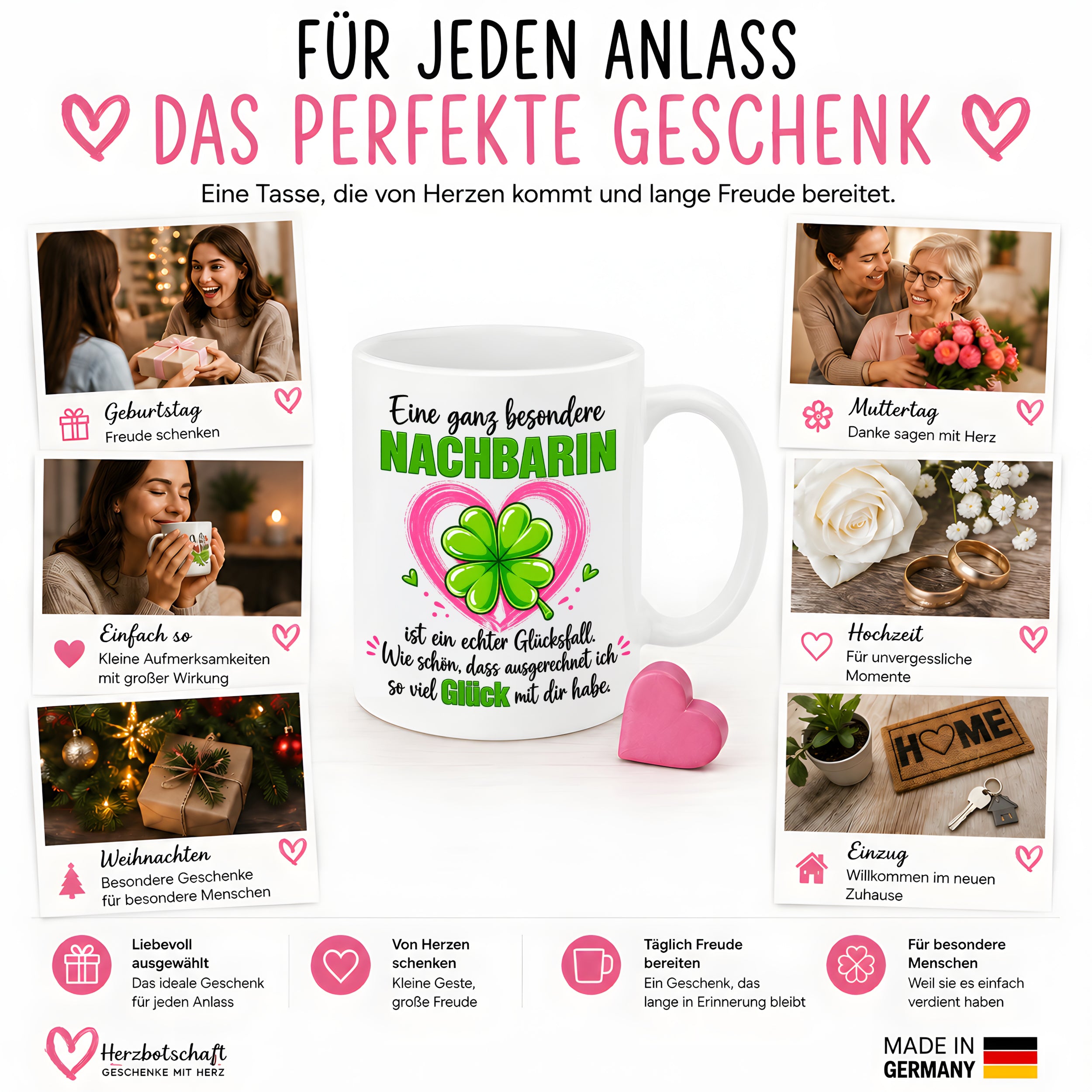 Herzbotschaft Tasse mit Farbwahl - Nachbarin Geschenk – Eine ganz besondere Nachbarin