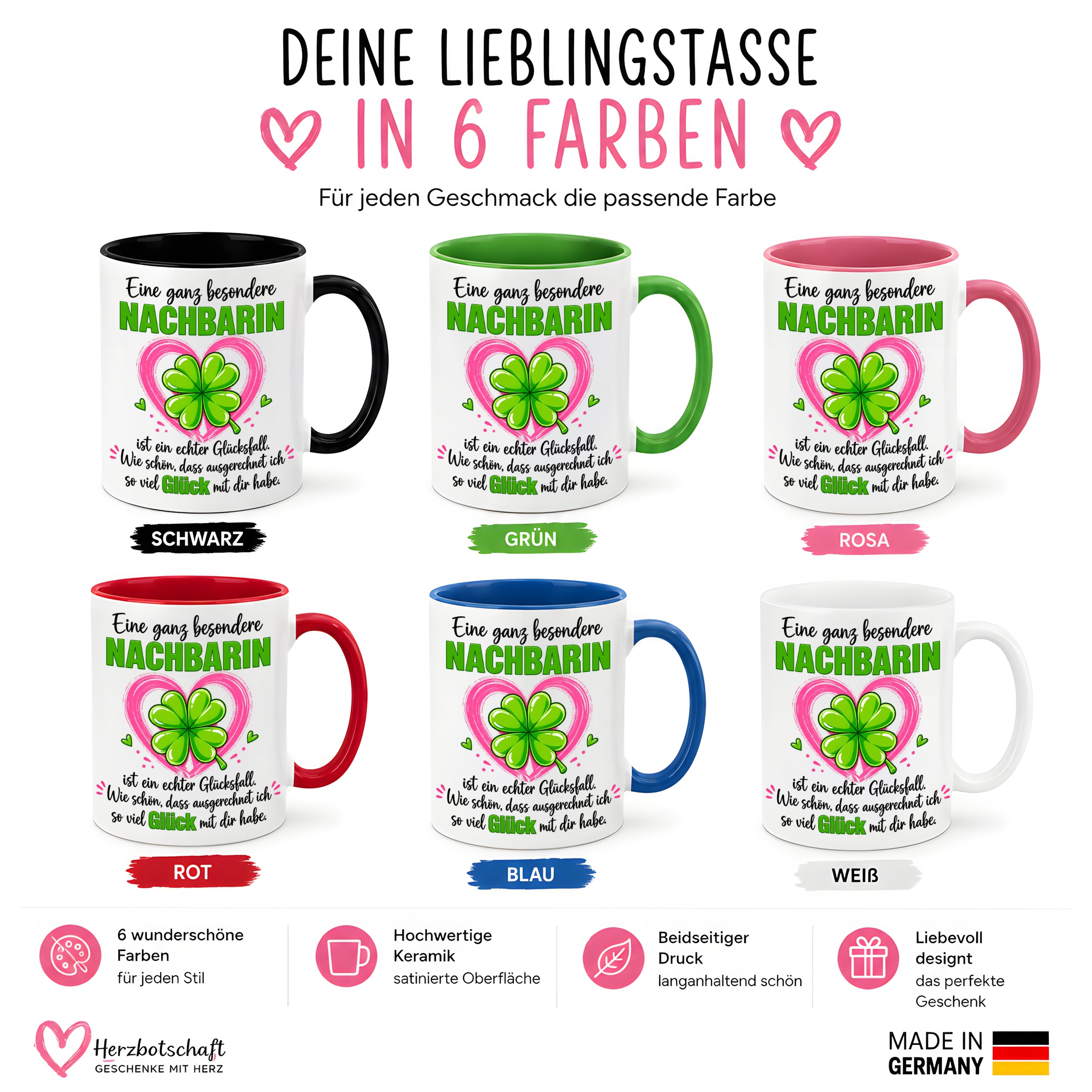Herzbotschaft Tasse mit Farbwahl - Nachbarin Geschenk – Eine ganz besondere Nachbarin