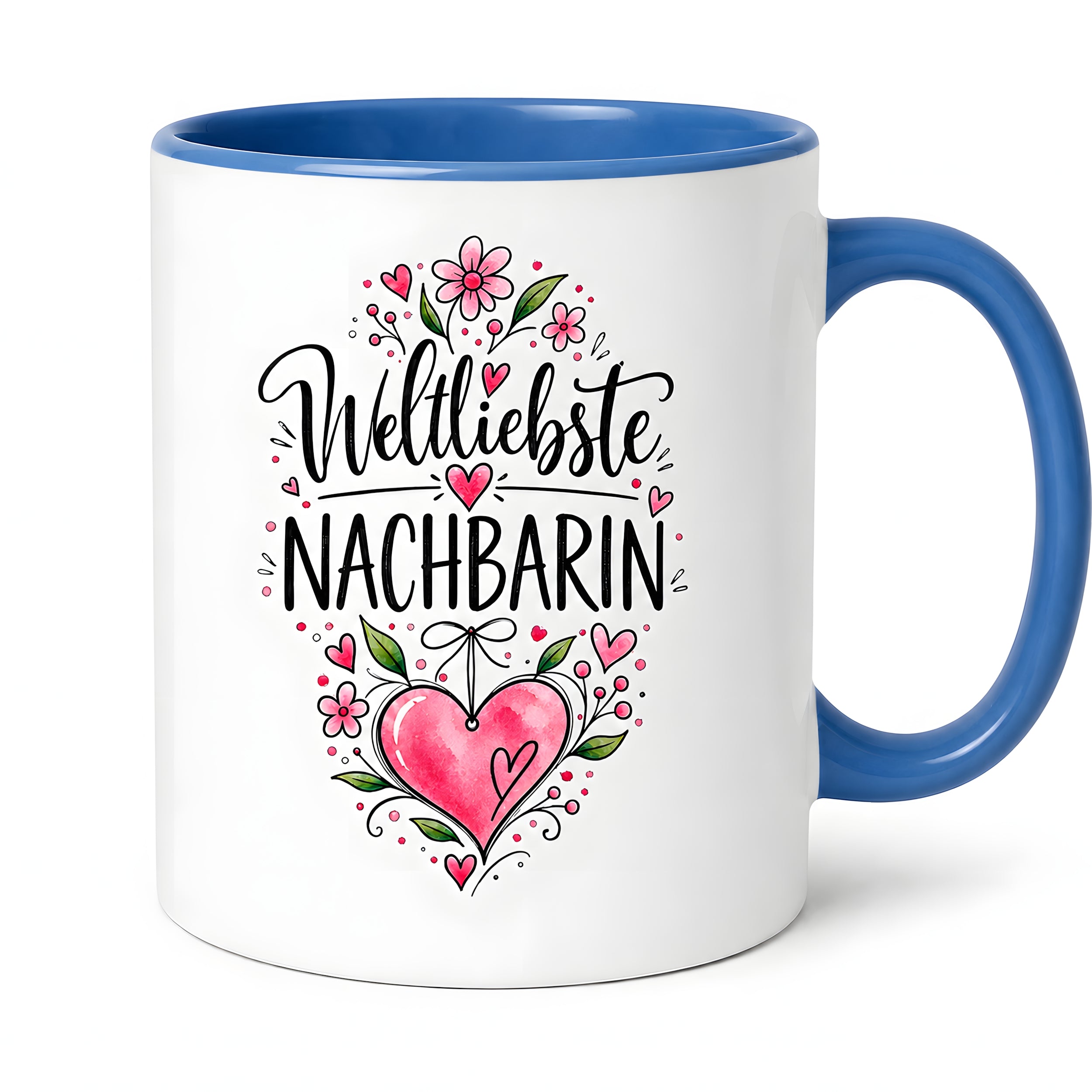 Herzbotschaft Weltliebste Nachbarin Tasse mit Farbwahl – Geschenk für Nachbarin 300 ml