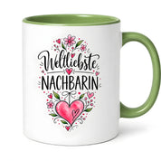 Herzbotschaft Weltliebste Nachbarin Tasse mit Farbwahl – Geschenk für Nachbarin 300 ml