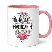 Herzbotschaft Weltliebste Nachbarin Tasse mit Farbwahl – Geschenk für Nachbarin 300 ml