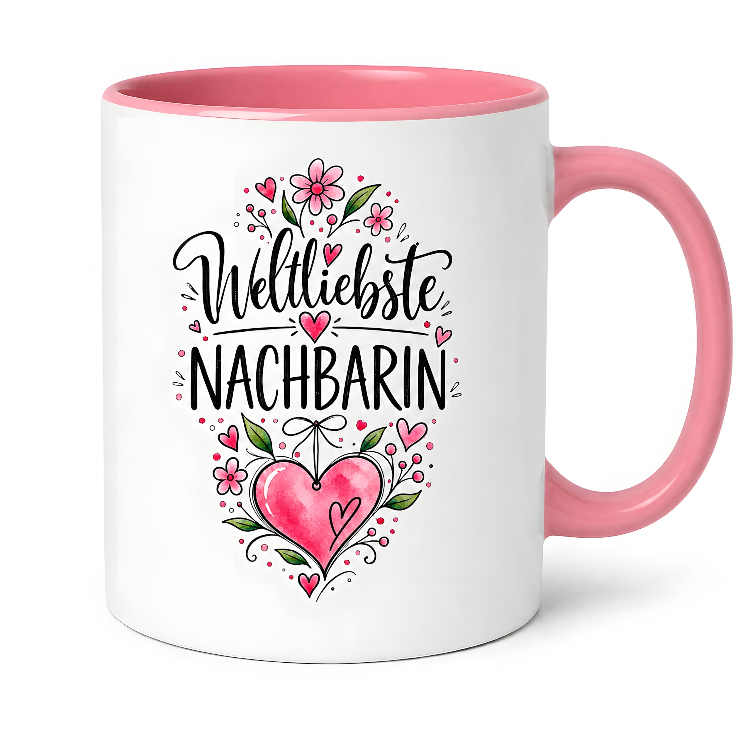 Herzbotschaft Weltliebste Nachbarin Tasse mit Farbwahl – Geschenk für Nachbarin 300 ml