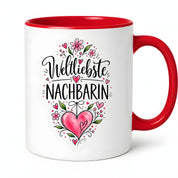 Herzbotschaft Weltliebste Nachbarin Tasse mit Farbwahl – Geschenk für Nachbarin 300 ml