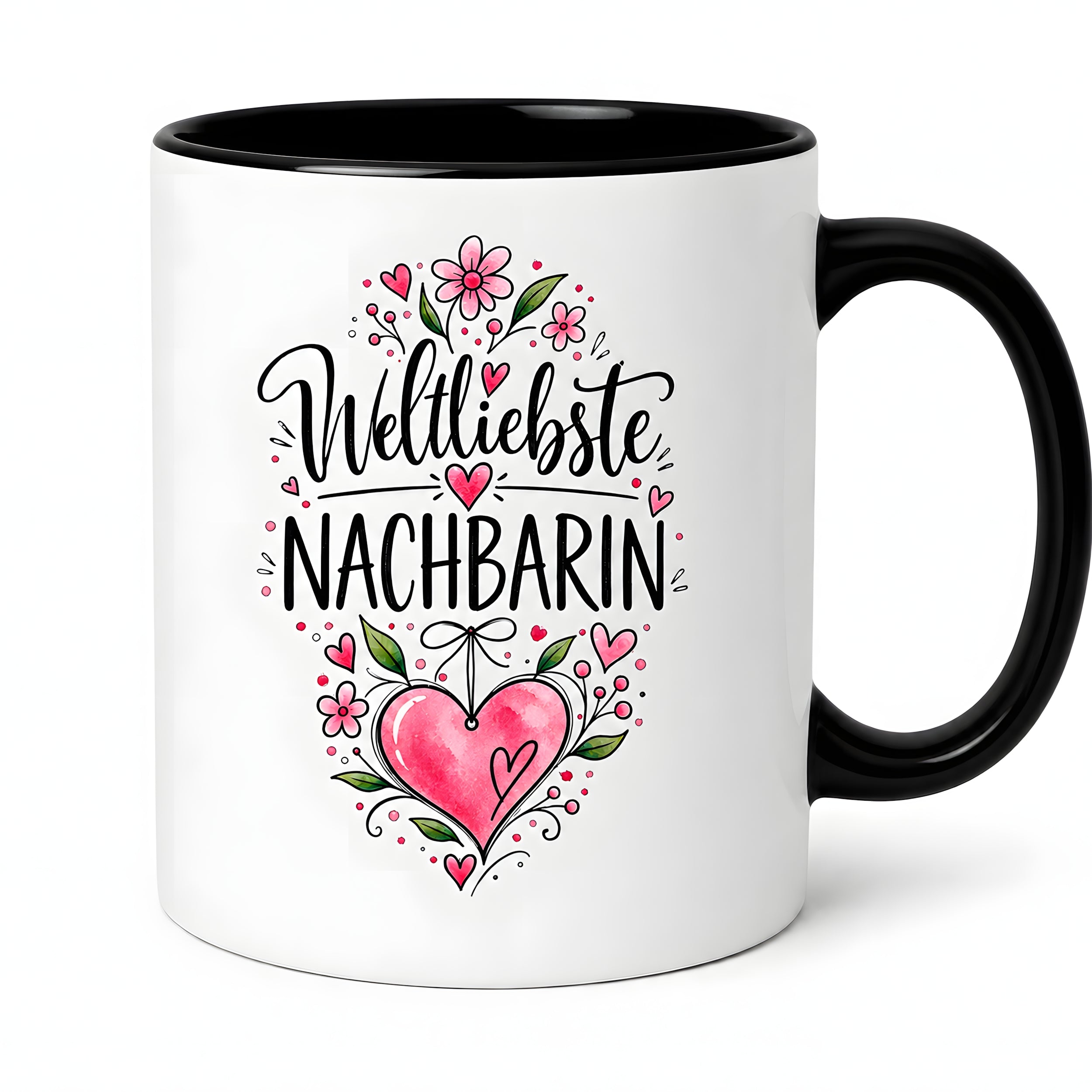 Herzbotschaft Weltliebste Nachbarin Tasse mit Farbwahl – Geschenk für Nachbarin 300 ml