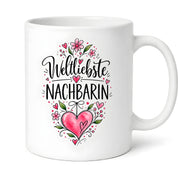Herzbotschaft Weltliebste Nachbarin Tasse mit Farbwahl – Geschenk für Nachbarin 300 ml