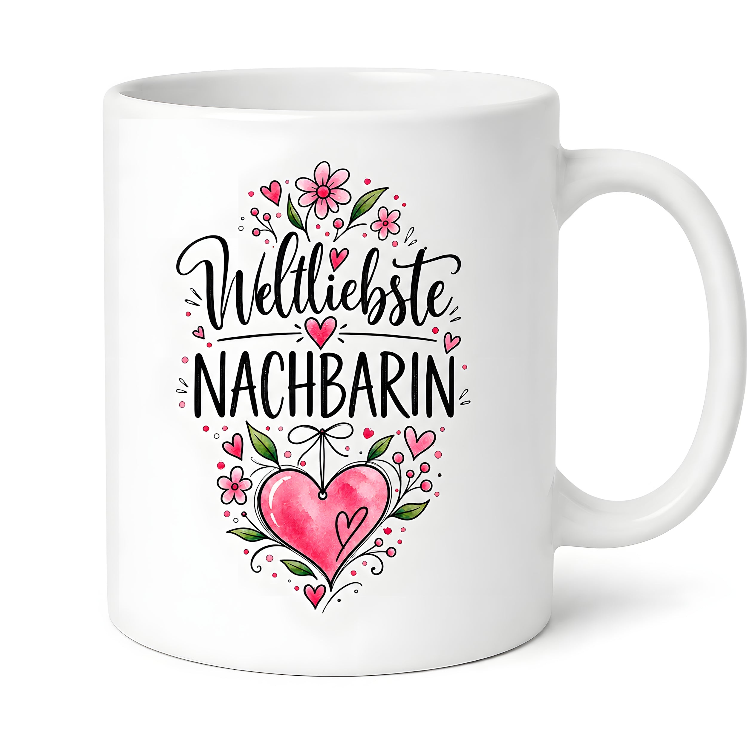 Herzbotschaft Weltliebste Nachbarin Tasse mit Farbwahl – Geschenk für Nachbarin 300 ml