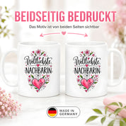 Herzbotschaft Weltliebste Nachbarin Tasse mit Farbwahl – Geschenk für Nachbarin 300 ml