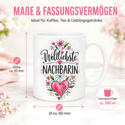 Herzbotschaft Weltliebste Nachbarin Tasse mit Farbwahl – Geschenk für Nachbarin 300 ml