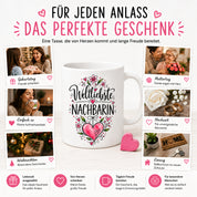 Herzbotschaft Weltliebste Nachbarin Tasse mit Farbwahl – Geschenk für Nachbarin 300 ml